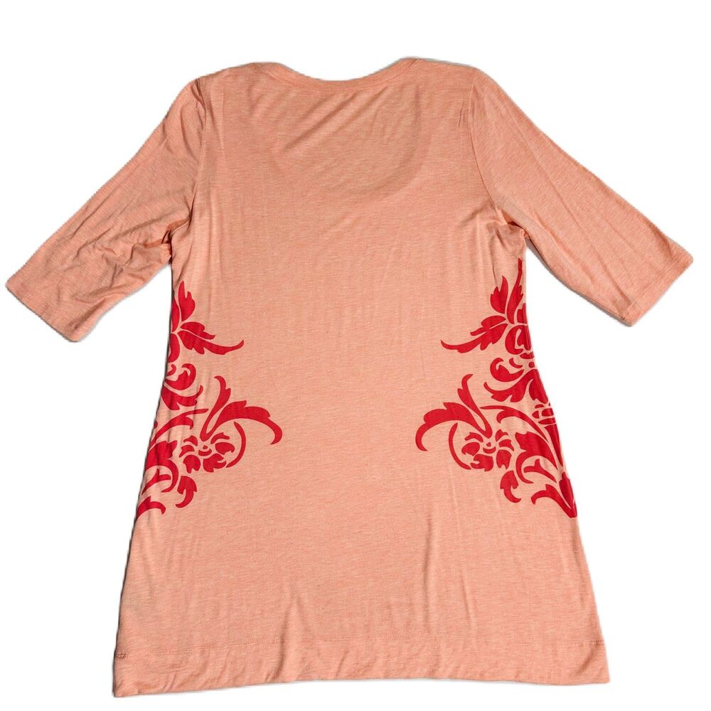 Soft Surroundings Jersey Tunic Top Womens Large Tropical Peach Floral Scoop Neck - Picture 3 of 13